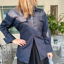 Load image into Gallery viewer, Front Slit Denim Shirt (Navy Blue)